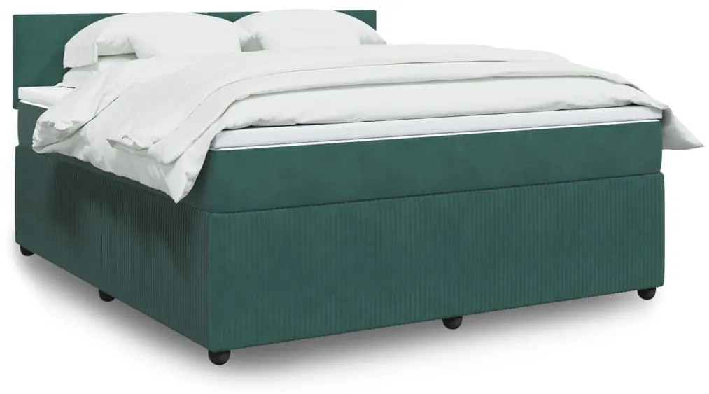 3287803 vidaXL Pat box spring cu saltea, verde închis, 180x200 cm, catifea