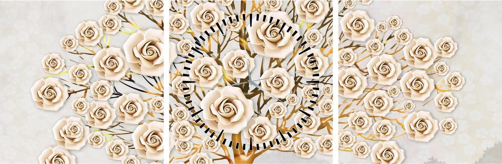 Tablou cu copac cu flori (cu ceas) (90x30 cm)