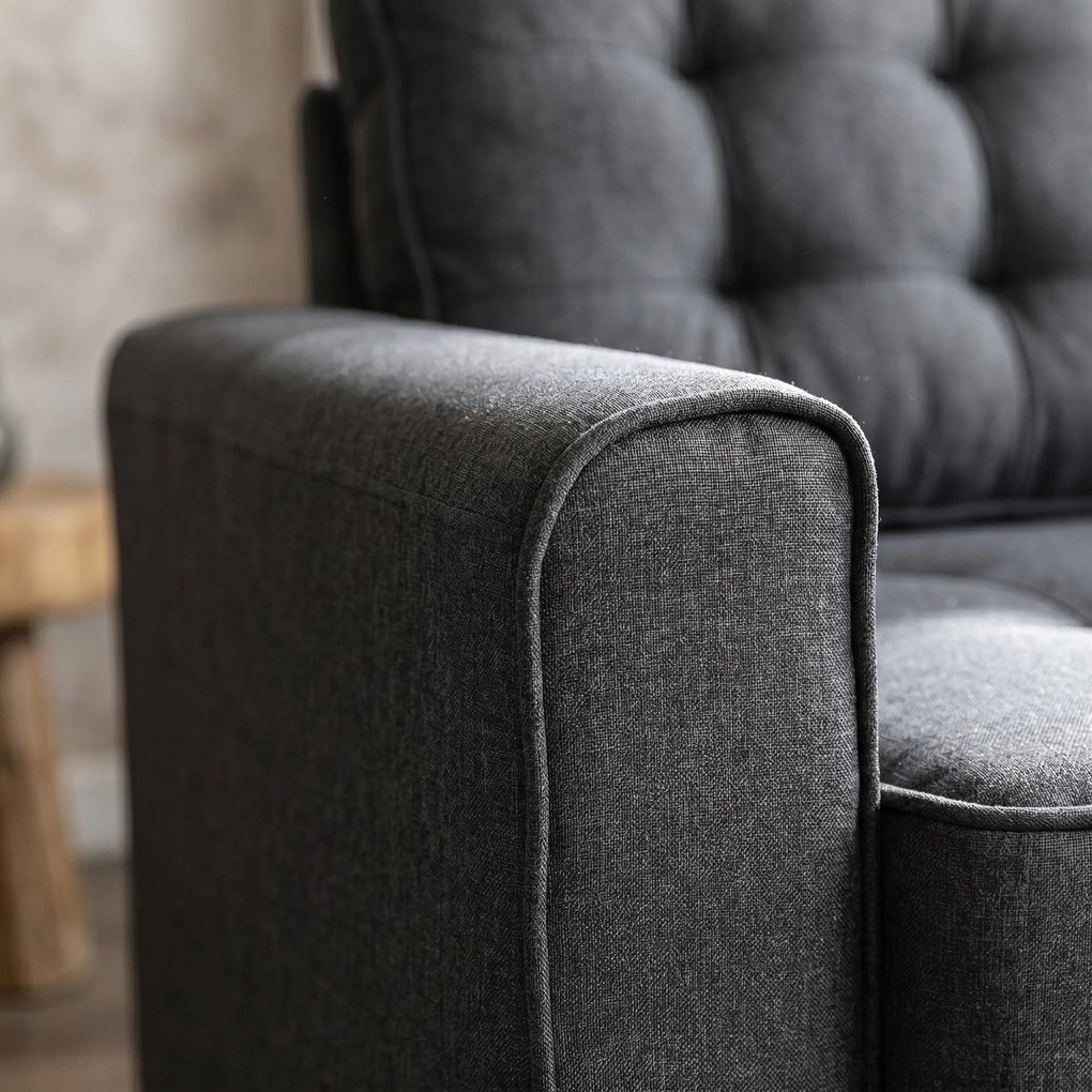 HOMCOM Canapea Extensibilă din Material Textil 2 Locuri cu Capitonaj și Arcuri, 151x75x85 cm, Gri | Aosom Romania