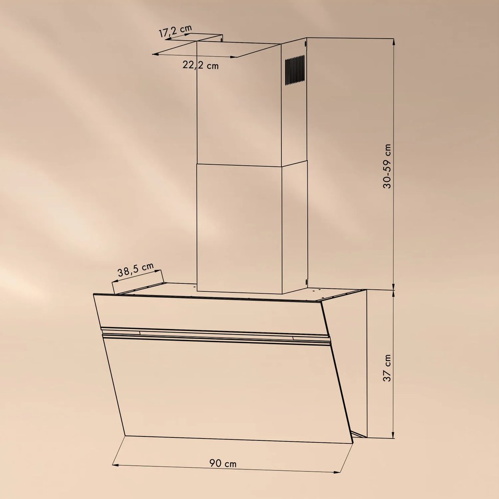 Alina 90 Smart, hota, 90 cm, 600 m³/h, iluminare LED, față din sticlă