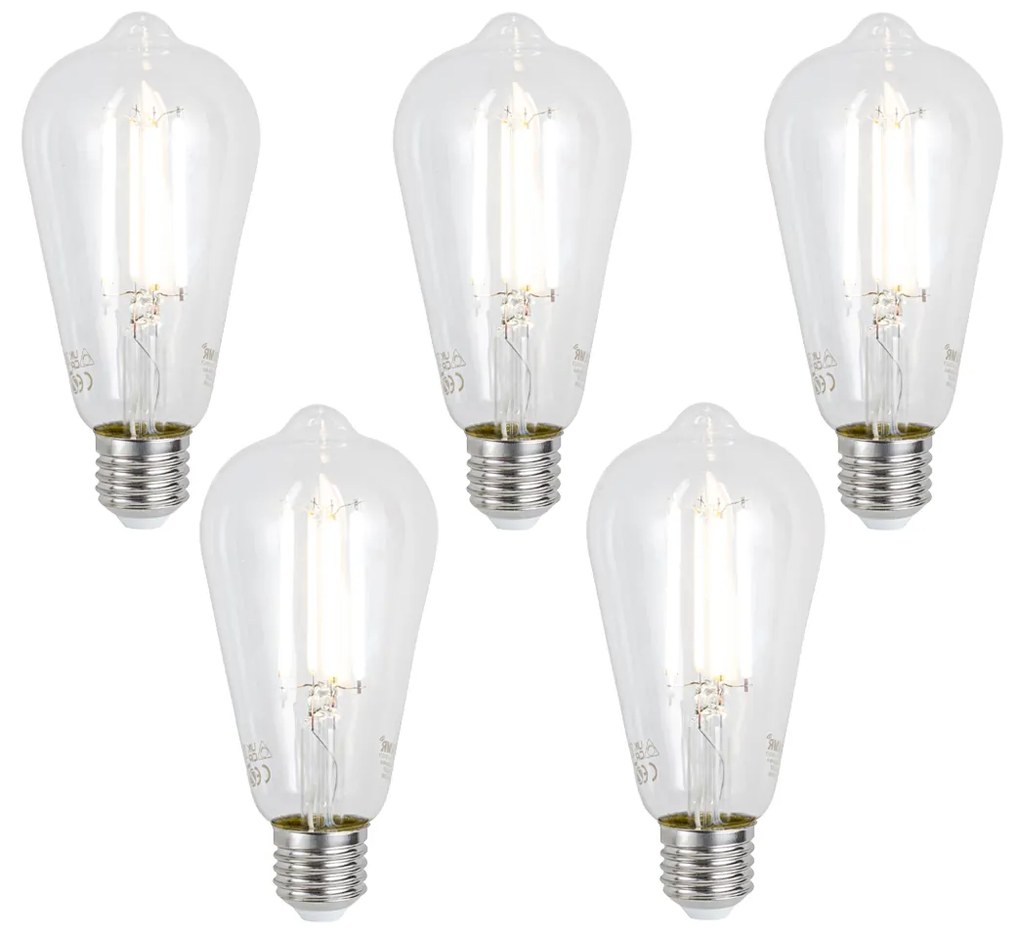 Set de 5 becuri LED inteligente E27, reglabile, ST64, transparente, 7W, 806 lm, 2700-6500K, Zigbee