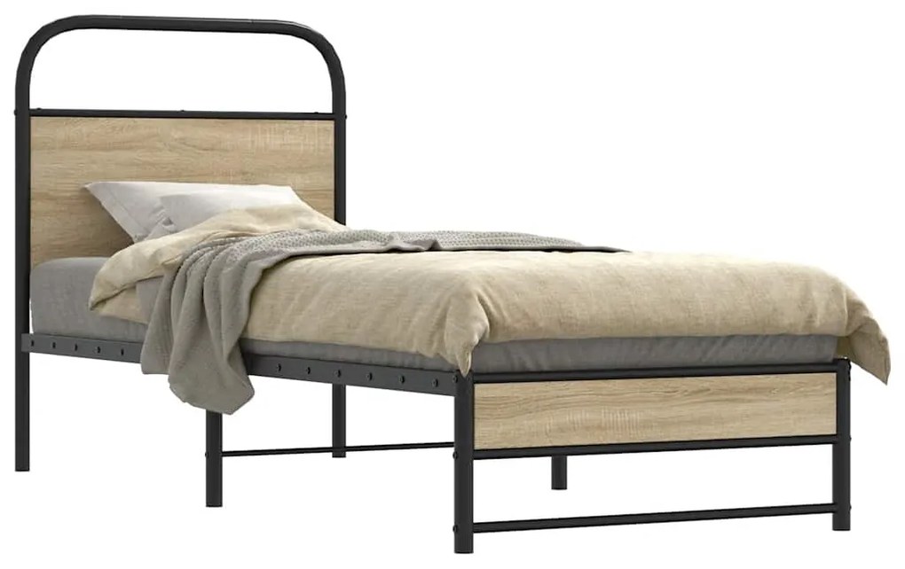 vidaXL Cadru de pat fără saltea 80x200cm Stejar fumuriu lemn prelucrat