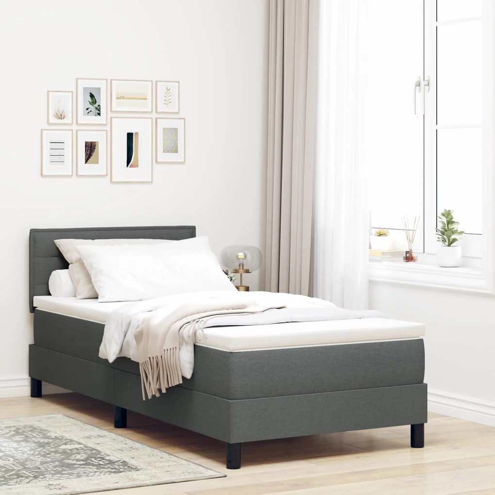 vidaXL Pat Box Spring cu saltea și LED Gri Întunecat 100x200 cm Material