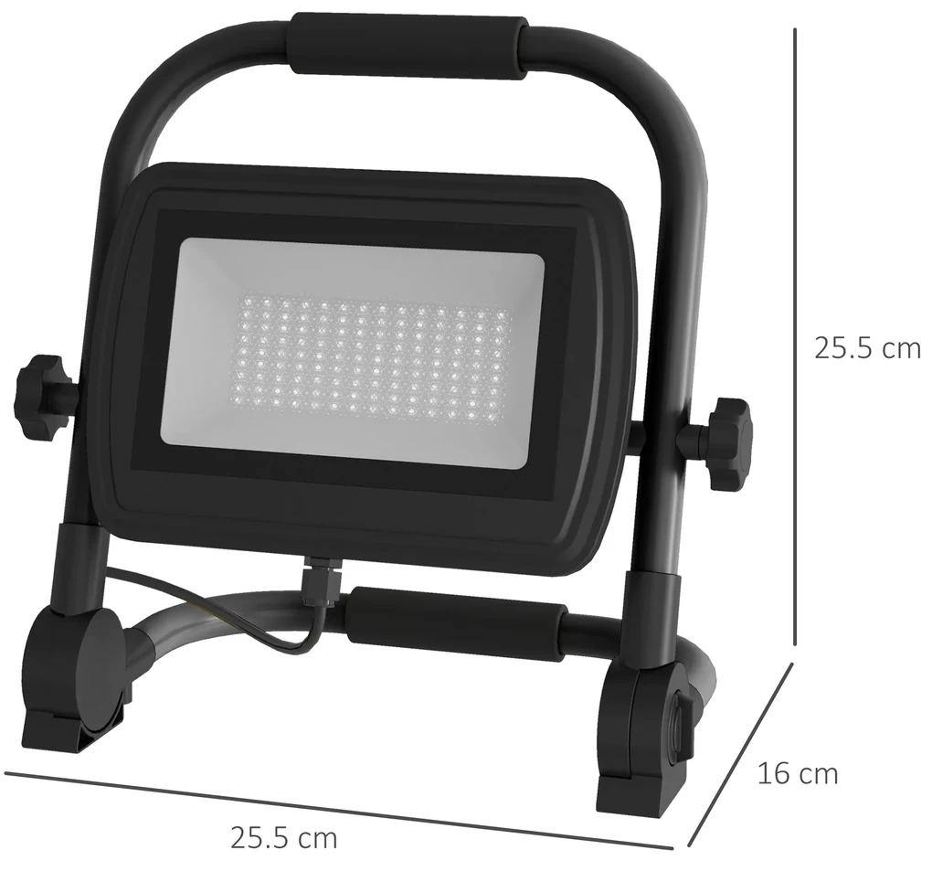 HOMCOM Lampă de Lucru LED, Portabilă și Rezistentă la Intemperii, 25,5x16x25,5 cm, Negru | Aosom Romania