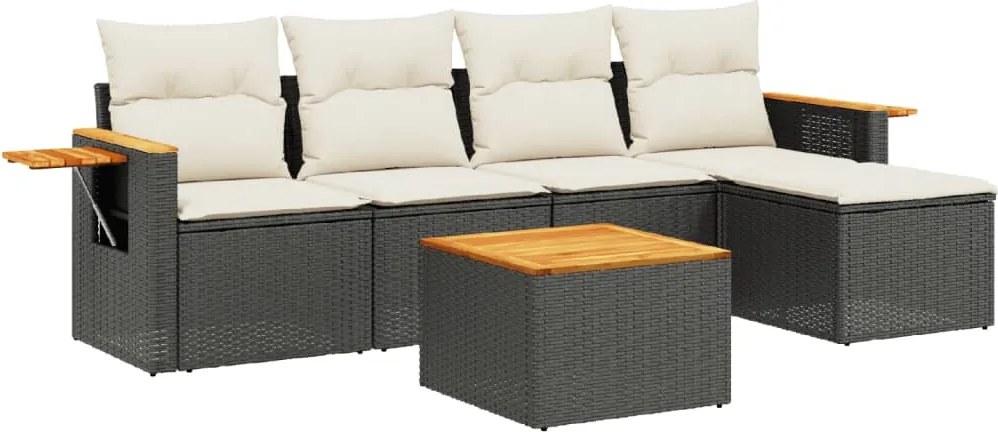 vidaXL Set mobilier de grădină cu perne, 6 piese, negru, poliratan