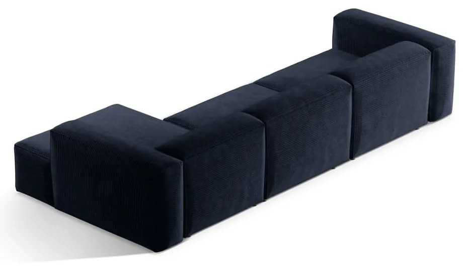 Colțar albastru închis cu tapițerie din catifea reiată (cu colț pe partea dreaptă/cu șezlong) Bergamo – Cosmopolitan Design