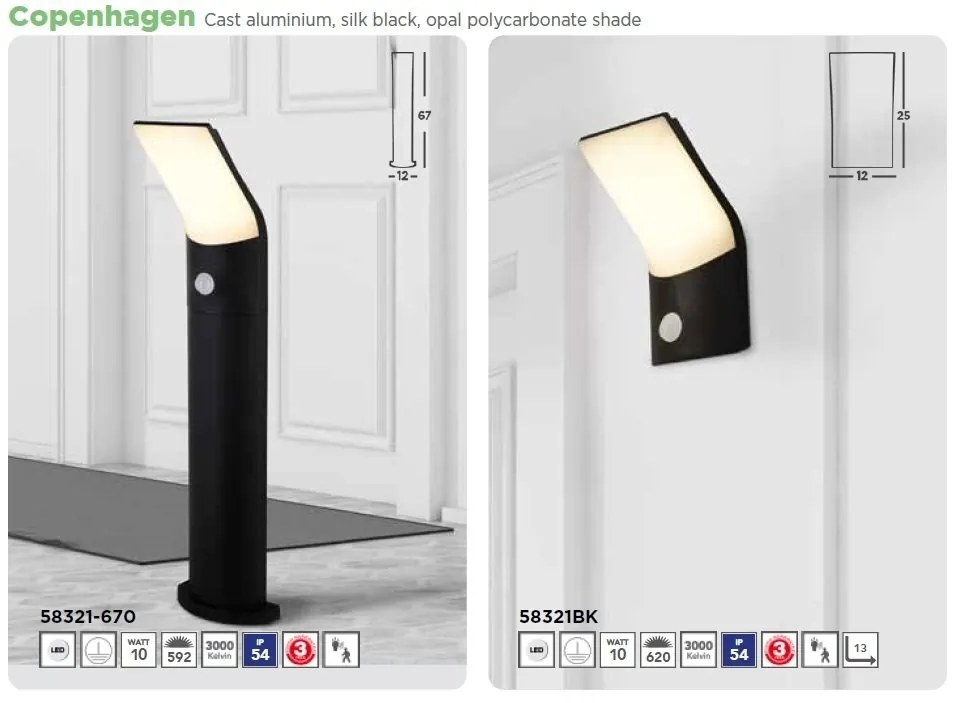 Aplica de perete exterior cu senzor de miscare IP54 LED Copenhagen