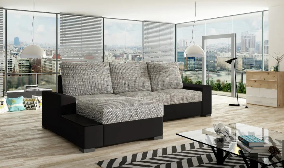 Coltar extensibil, cu spatiu pentru depozitare, 245x160x90 cm, Negro L01, Eltap (Culoare: Gri pepit / Gri inchis piele)