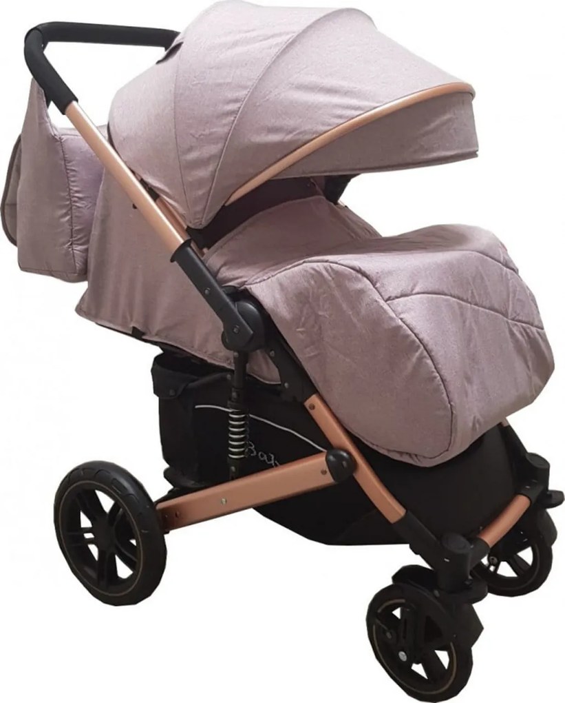 Carucior nou nascuti 2 in 1 BABY CARE™ PRO 512, Cu geanta bebe inclusa, Suspensii, Cadru aluminiu Gold, Plasa insecte, Gri