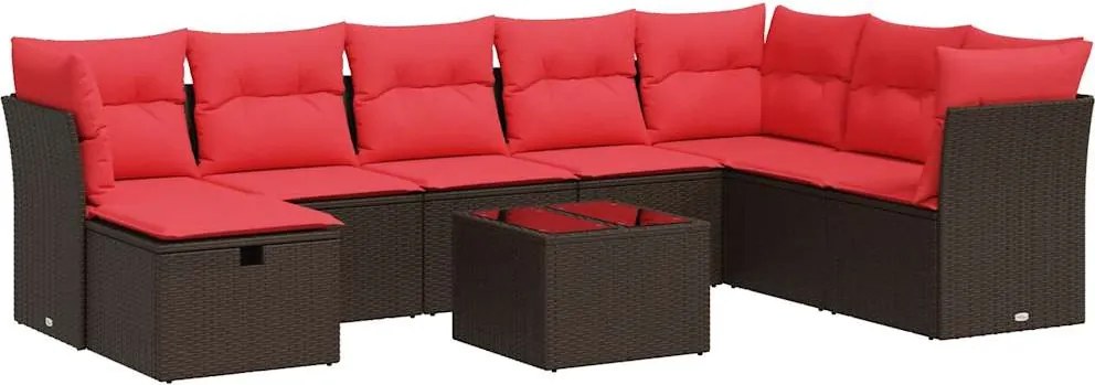 vidaXL Set canapele de grădină cu perne, 9 piese, maro, poliratan