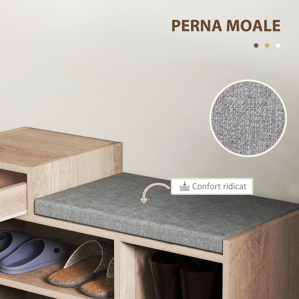 HOMCOM Bancă pentru Încălțăminte cu Pernă de Șezut, 76,5x30x52 cm, Gri | Aosom Romania
