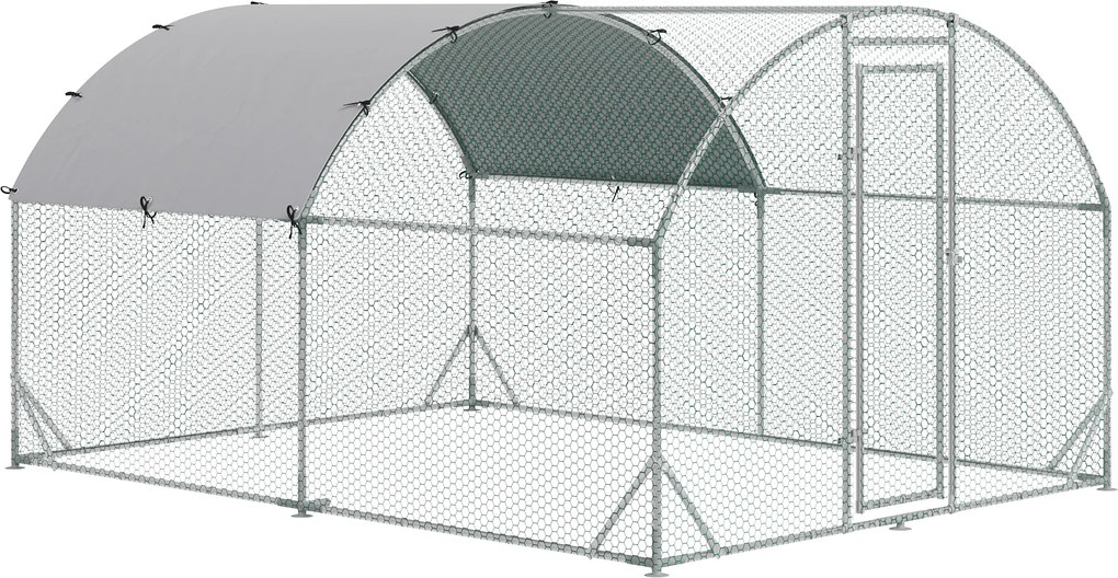 PawHut Coteț pentru Găini de Exterior, 2.8x3.8x2m Recintă din Oțel Zincat cu Acoperiș Impermeabil Anti-UV și Încuietoare, Găini, Iepuri și Rațe | Aosom Romania