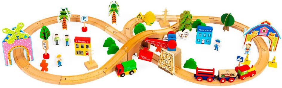 Set de trenuri din lemn 74 buc