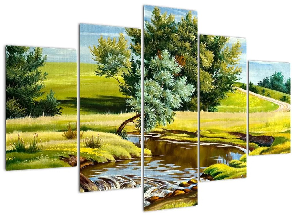 Tablou - Râu între câmpii, pictură în ulei (150x105 cm)