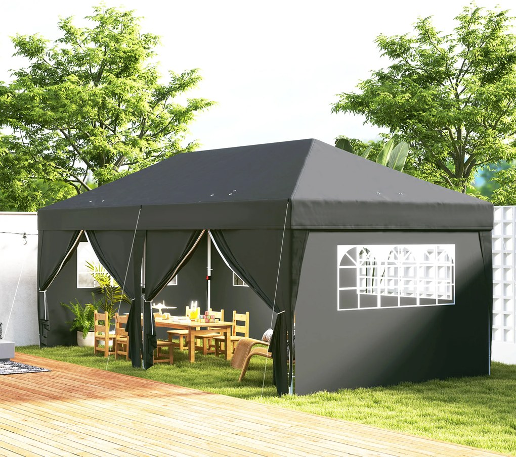 Outsunny Pavilion cca. 6x3 m Stabil Rezistent la iarnă Pop-up pavillon pliabil cu ferestre, ușă cu fermoar, pereți laterali, protecție UV | Aosom Romania