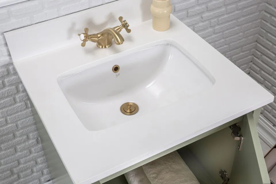Set Mobilier Baie Ontario 24, Include Dulap Baza cu Lavoar și Oglinda, 60 cm, Verde Fistic