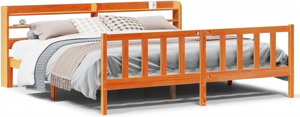 vidaXL Cadru de pat cu tăblie, maro ceruit, 180x200 cm, lemn masiv pin