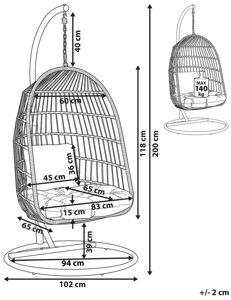 Fotoliu suspendat Arild (alb). 1077411