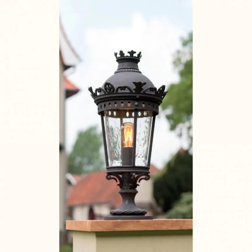 Stalp exterior lumina piedestrala design clasic in stil Empire din fier forjat, inaltime 69,8cm, AL 6877