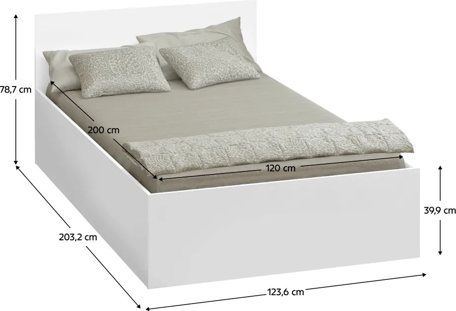 Pat cu somieră metalic şi spaţiu de depozitare, 120x200, alb, DOLI