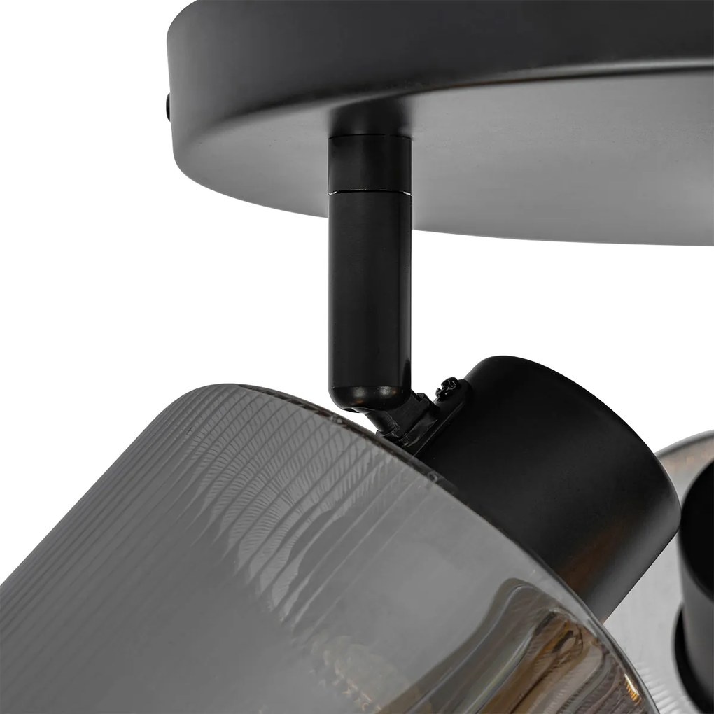 Spot de tavan negru cu sticlă fumurie rotund cu 3 lumini reglabile - Laura