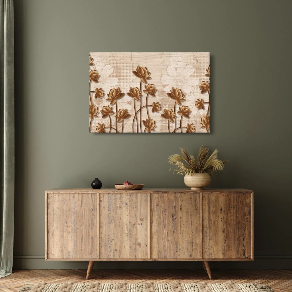 Tablou cu abstracția florilor - maro (90x60 cm)