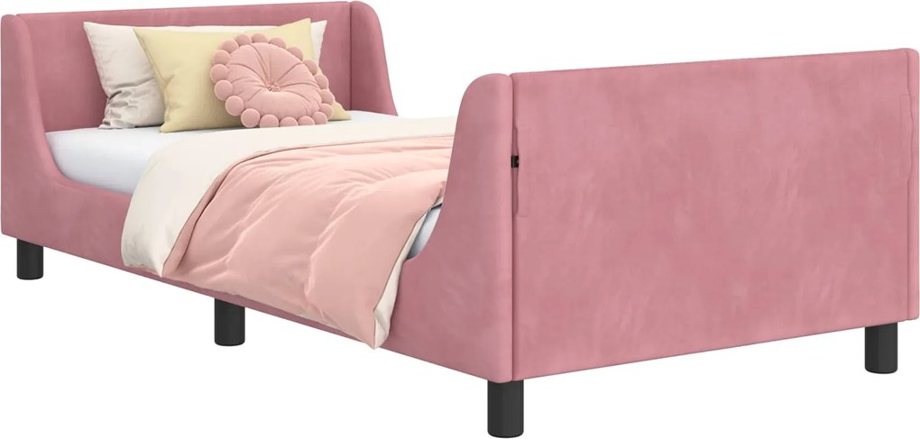 vidaXL Cadru de pat pentru copii cu spătar Roz 90 x 200 cm Catifea