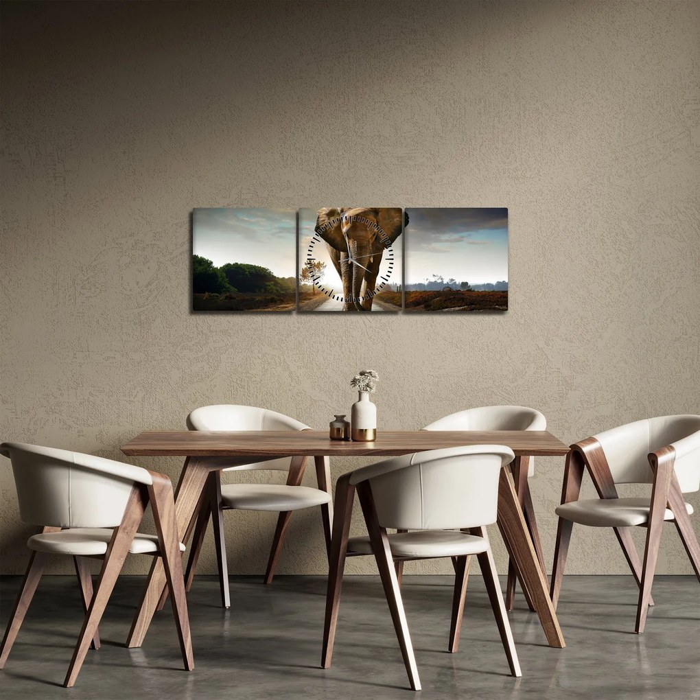 Tablou cu elefant (cu ceas) (90x30 cm)