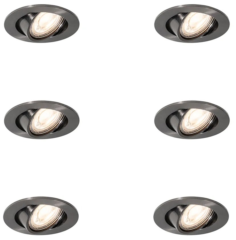 Set de 6 spoturi încastrate moderne Gunmetal GU10 rotunde, orientabile de 50 mm - Cisco