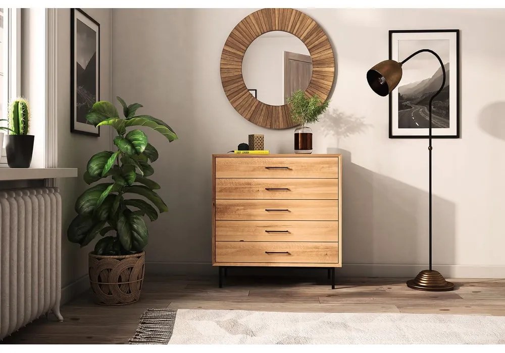 Comodă înaltă din lemn de stejar 97x95 cm Abies – The Beds