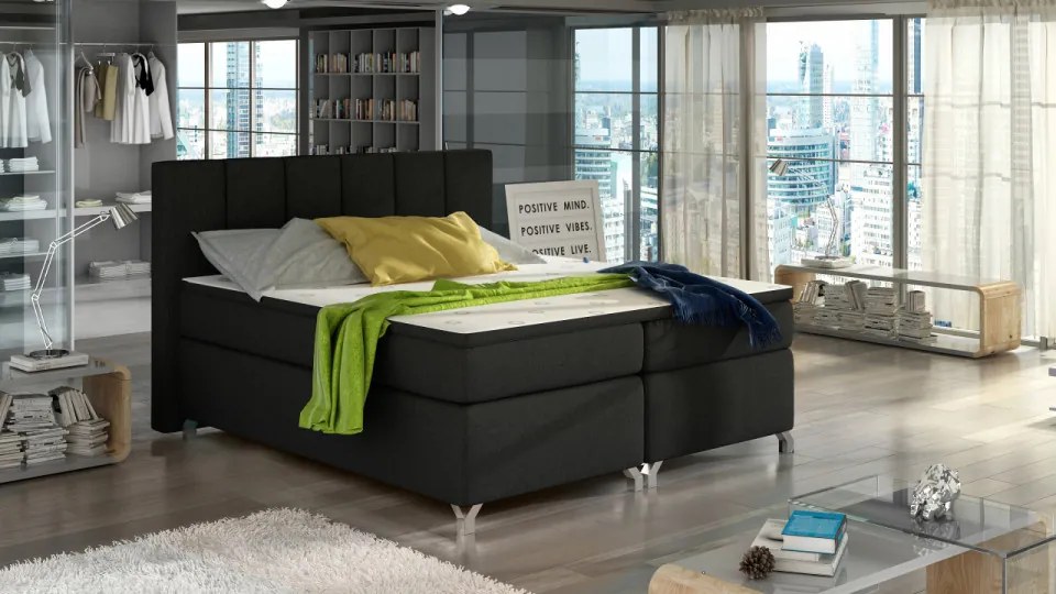 Pat tapitat boxspring, cu spatiu pentru depozitare, 140X200 cm, Basilio 1, Eltap (Culoare: Negru pepit)