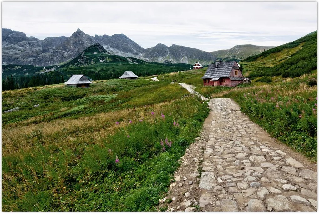 Tablou - Peisaj montan cu case (90x60 cm)