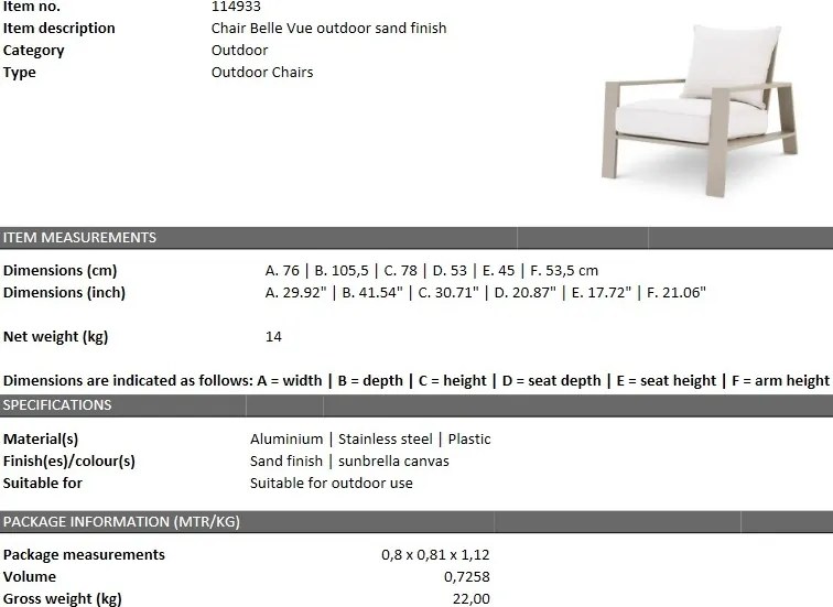 Fotoliu pentru interior si exterior Belle Vue, sand 114933 HZ