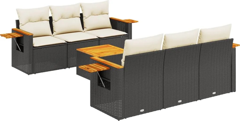 vidaXL Set canapele de grădină cu perne, 7 piese, negru, poliratan