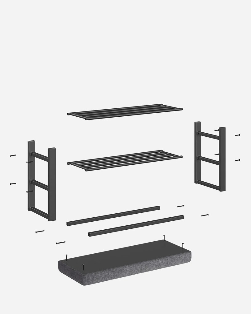 Banca cu spatiu de depozitare pentru incaltaminte cu sezut gri MOBRIX 81x49 cm, negru