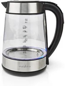 Fierbator electric Nedis 1.7L, vas de sticla, baza rotativa, 2200W