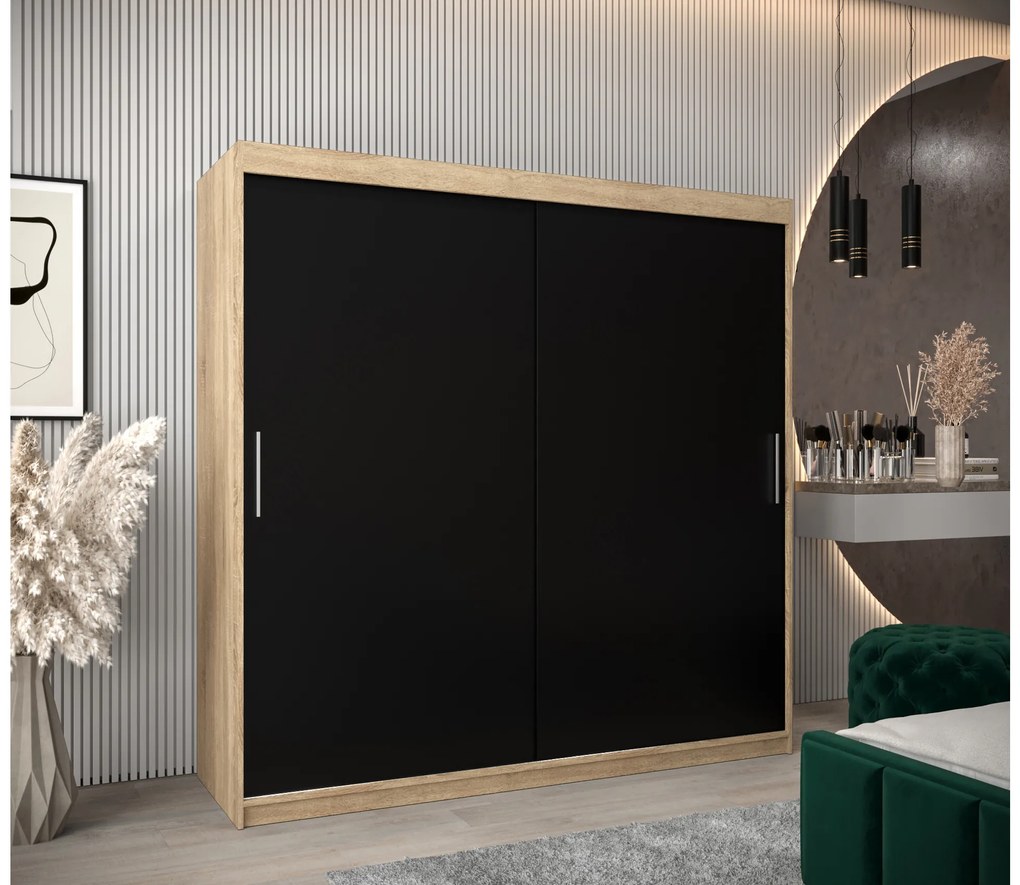 Dulap de haine 200 cm Toki (stejar sonoma + negru mat). 1064857