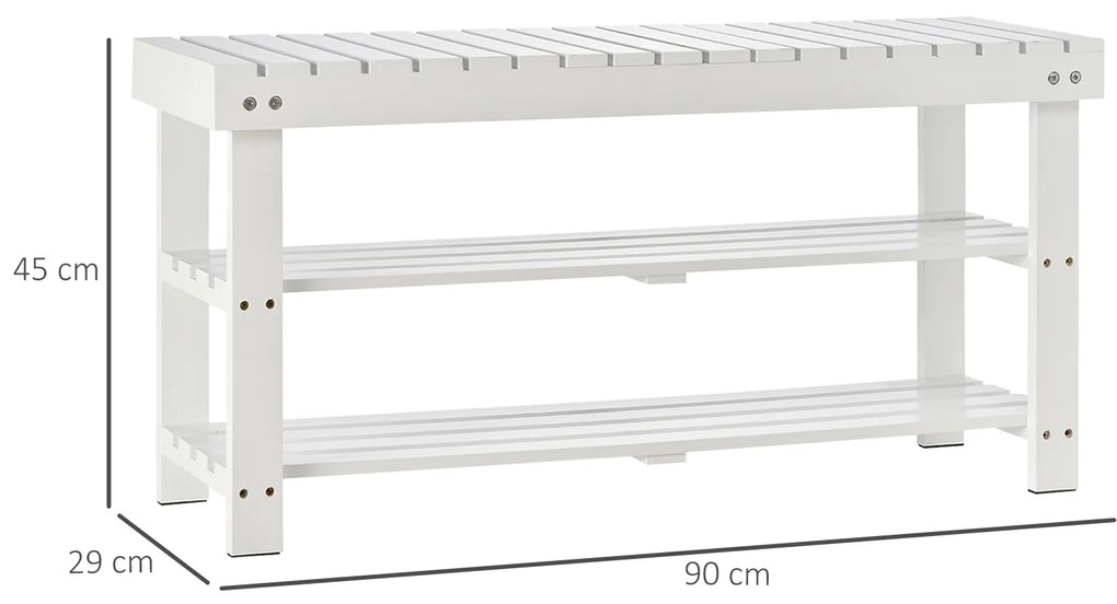 HOMCOM Banc pentru pantofi din lemn cu 3 niveluri cu rafturi de depozitare și compartiment ascuns, 90 x 29 x 45 cm, alb | Aosom Romania