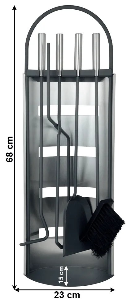 Unelte pentru şemineu, fier / oţel inoxidabil, negru / argintiu, NIBOL
