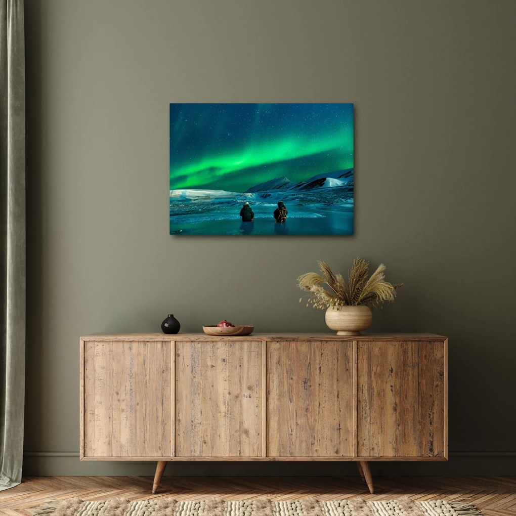 Tablou cu oameni la Aurora borealis (70x50 cm)