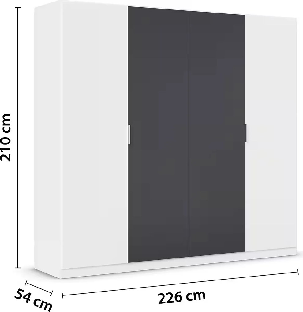 Set dormitor format din 4 piese, dulap, cadru pat 160/200 cm și 2 noptiere, culoare alb cu gri antracit