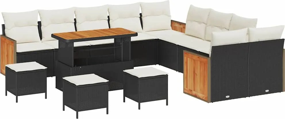 vidaXL Set de canapele pentru grădină 18 pcs Negru și Crem poliratan