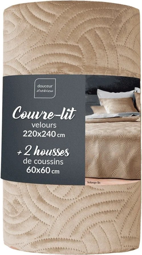 Set cuvertură și față de pernă bej din catifea 220x240 cm Solange – douceur d'intérieur