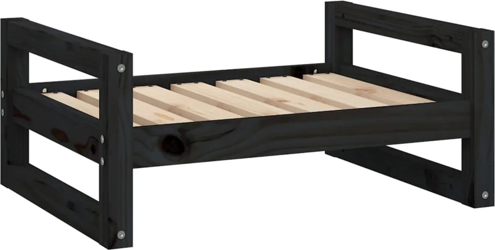 vidaXL Pat pentru câini, negru, 65,5x50,5x28 cm, lemn masiv de pin