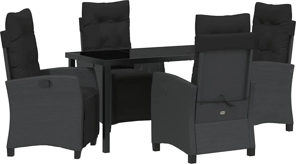 vidaXL Set de masă pentru grădină cu pernă 5 pcs Negru poliratan