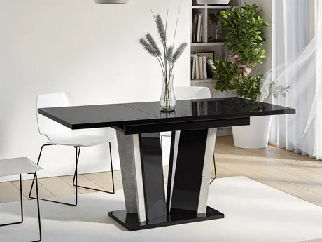 Masă sufragerie extensibilă Ledysa II (Negru Marmură royal + lucios negru) (pentru 2-6 persoane). 1105393