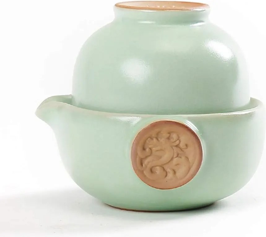 Set Tea for One 150 ml, ceainic si cupa din ceramica, verde turcoaz