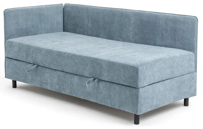 Pat albastru tapițat cu spațiu de depozitare cu saltea 90x200 cm Avela – Bonami Selection