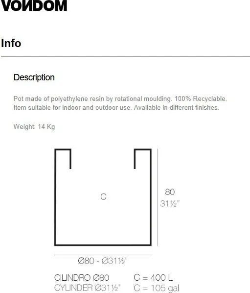 Ghiveci plante design decorativ modern exterior / interior CYLINDER POT 80x80cm