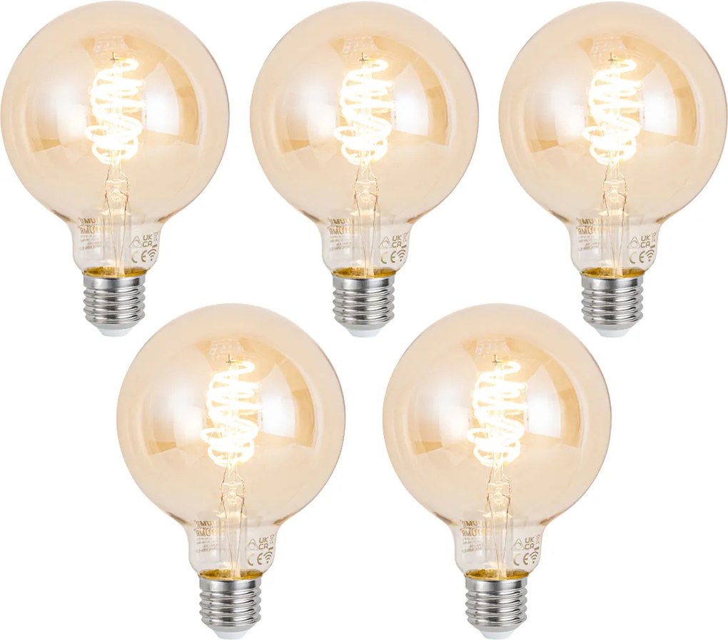 Set 5 becuri Becuri LED inteligente E27 reglabile G95 chihlimbar 4,9W 320lm 2500K